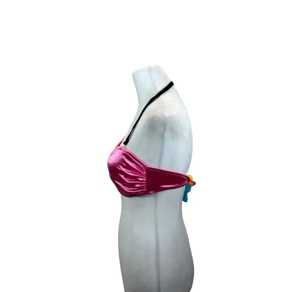 Vintage Mystic Bay Brand Pink Halter Style Convertible Satin Like Bikini Top Med